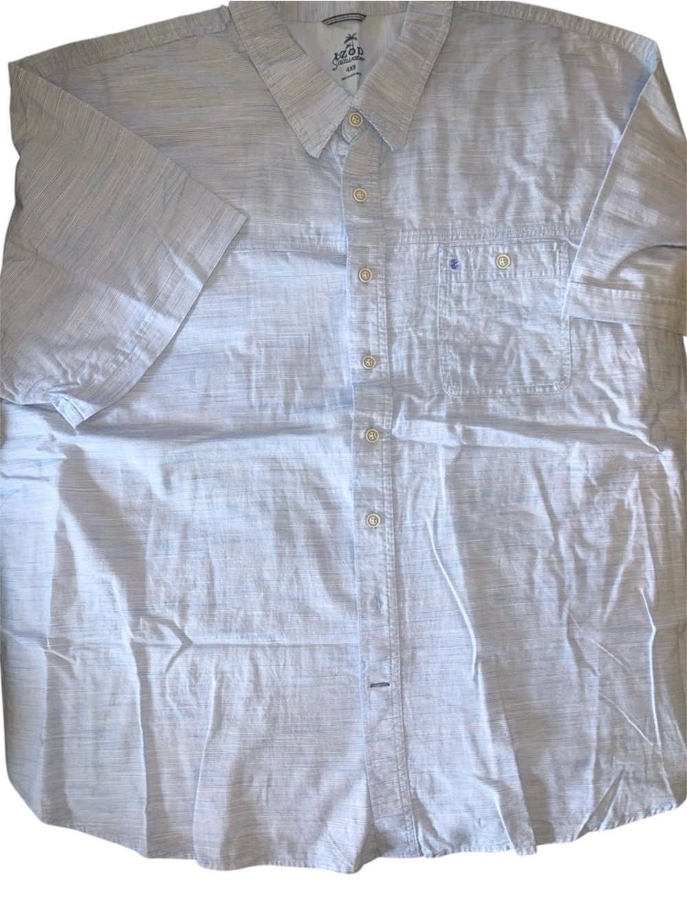 NWT Izod Saltwater Short-Sleeve Button-Down Shirt fine stripes “Blue Revival” 4X